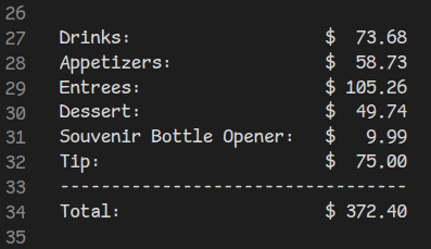 Adding up a fancy dinner bill